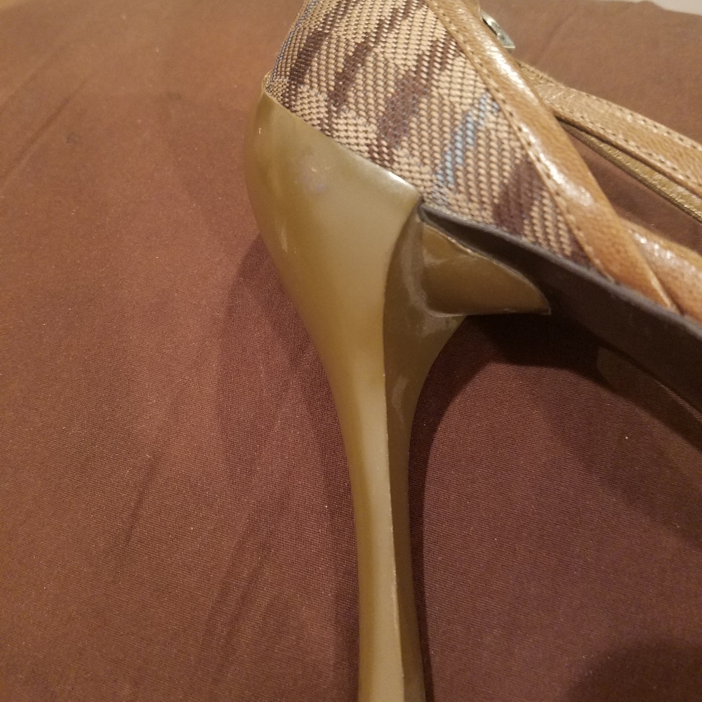 Linea Paolo Brown Plaid Print Heels 6 - Picture 4 of 5